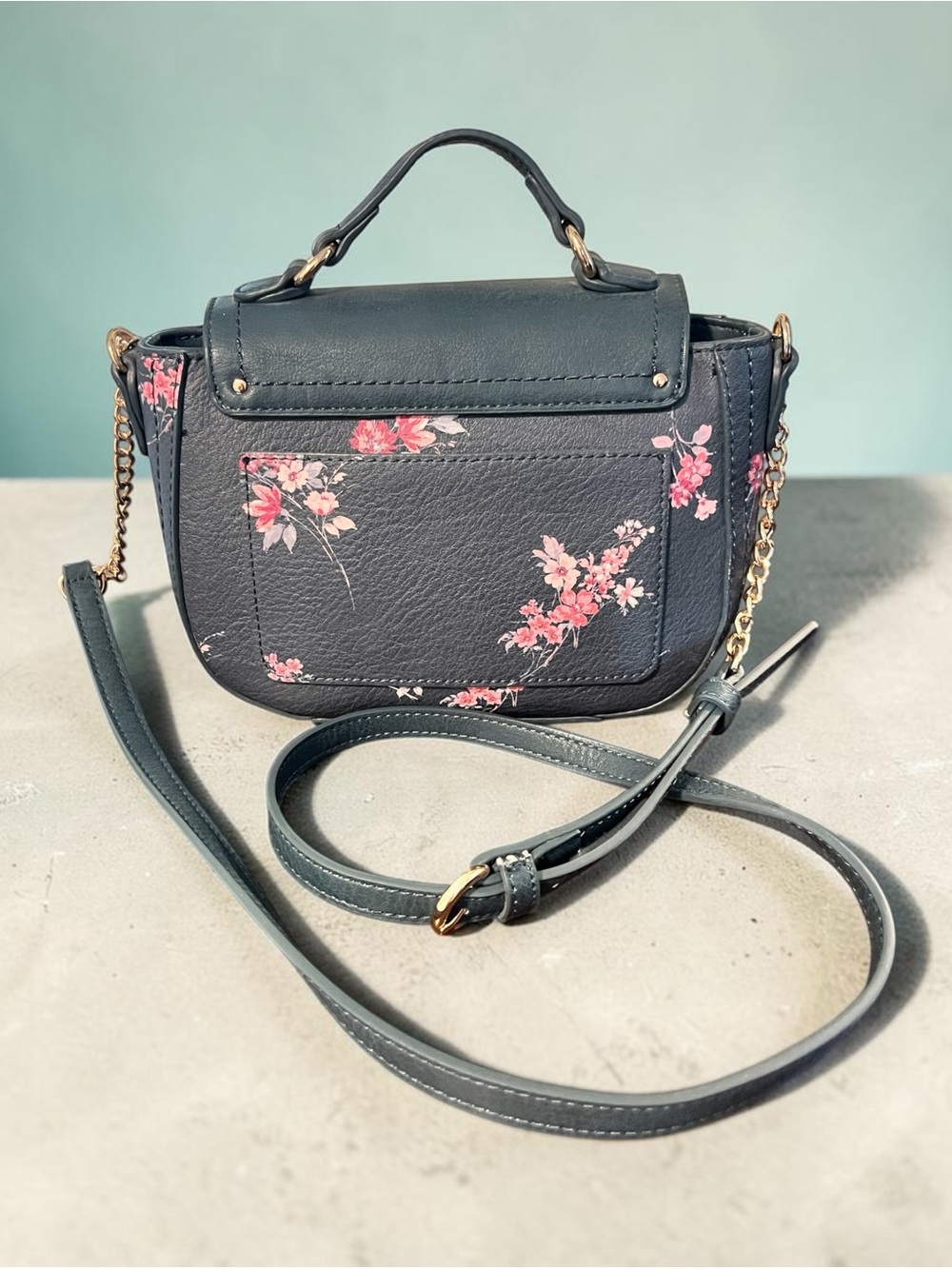 LC Lauren Conrad Navy Floral Crossbody with Pink Accents